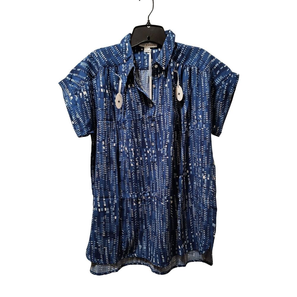 Loyal Hana Shannon Maternity Nursing Top M Blue Box Print Collar Blouse New NWT